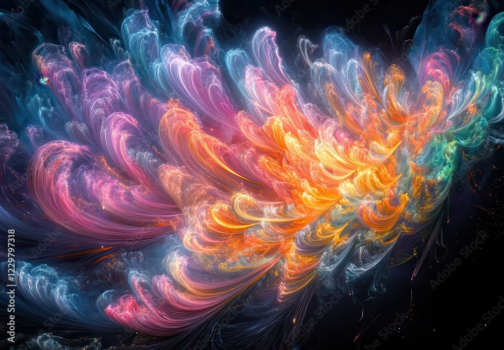 Obraz premium Colorful Abstract Swirls of Light and Energy Creating an Ethereal and Dreamlike Atmosphere in a Dark Background