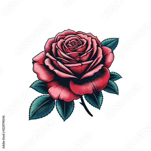 Beautiful lovely vector red china rose flower