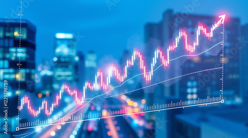 Glowing Stock Market Trends Displayed Against a Vibrant City at Night