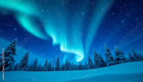 Aurora Borealis Illuminates Snowy Winter Forest At Night