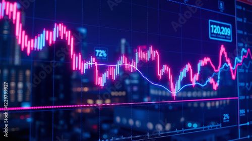 Glowing Stock Market Trends Displayed Against a Vibrant City at Night