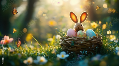 Easter bunny nest eggs spring sunrise