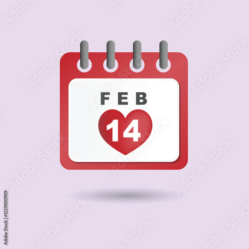 Design calendar with love and date 14 february for valentine's greeting
