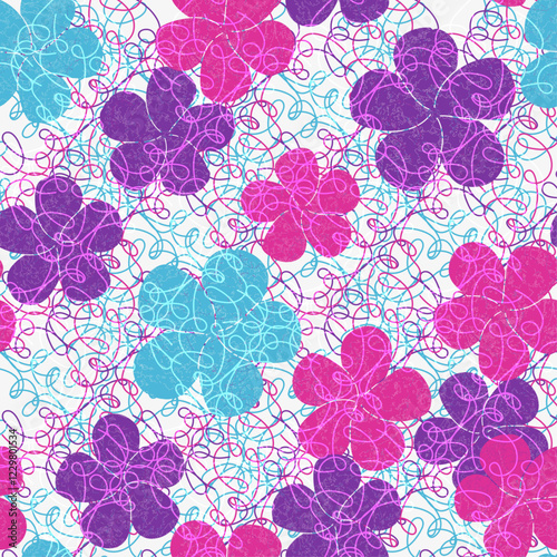 Vector seamless vivid grunge watercolor pattern with flowers on a white background. For textiles, wallpaper and packaging.