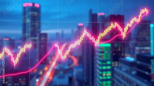 Glowing Stock Market Trends Displayed Against a Vibrant City at Night