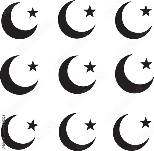 Crescent Moon with star symbol, Star and Crescent Outline Icon vector illustration