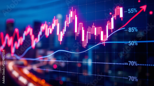 Glowing Stock Market Trends Displayed Against a Vibrant City at Night