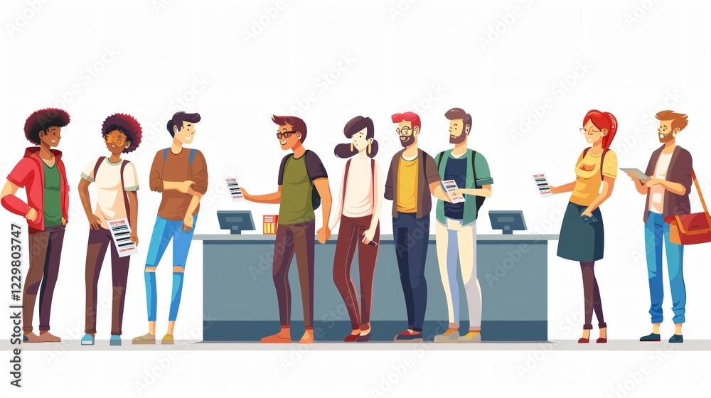 Obraz premium Queue of Customers Standing at Counter Cashier in Store