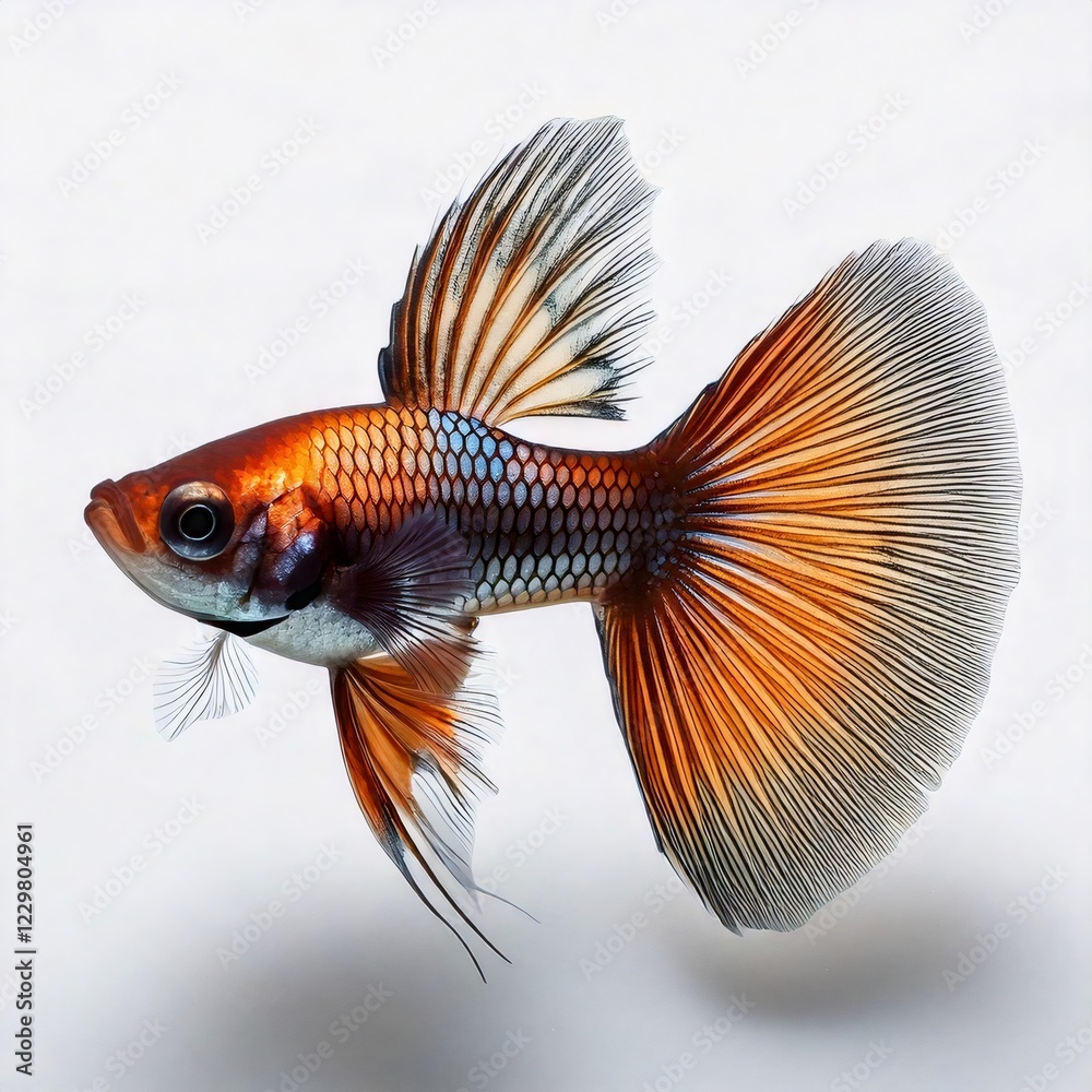Fototapeta premium Colorful guppy fish swimming on white background