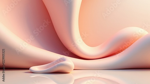 A serene non-representational design with smooth overlapping shapes, soft pink and peach gradients, and a marble texture subtly blending into the background.