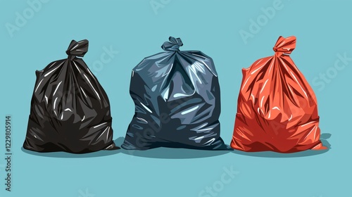 Colorful Trash Bag Cartoon Icon for Waste Management and Recycling Illustrations