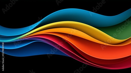 Colorful waves of rainbow colors on a black background, futuristic, minimalistic design. 