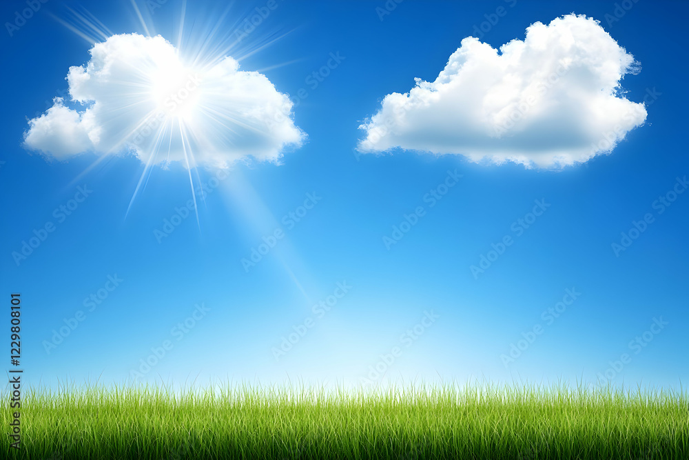 Sunny sky, green grass, nature scene, idyllic background Sunny sky, green grass, nature scene, idyllic background