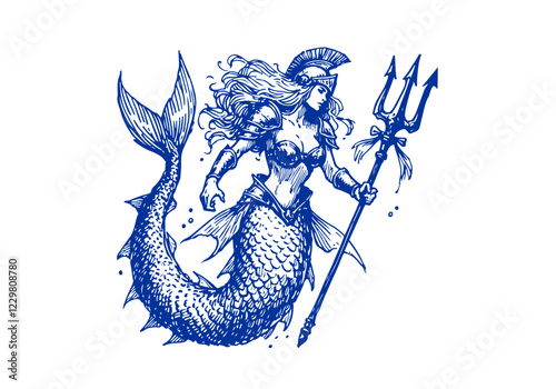 Mermaid hand drawn sketch vector