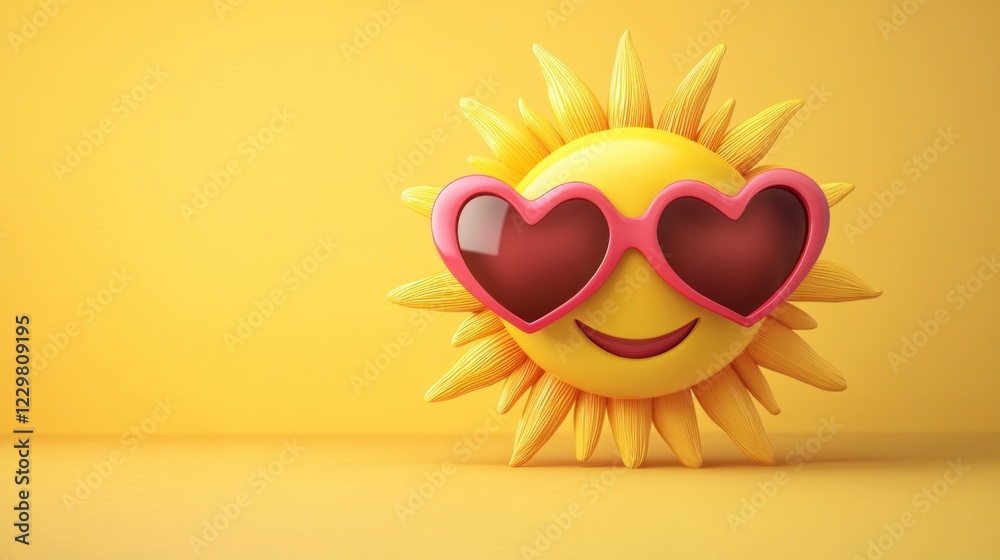 Fototapeta premium A cheerful cartoon sun wearing heart-shaped sunglasses for a bright Valentine Day theme
