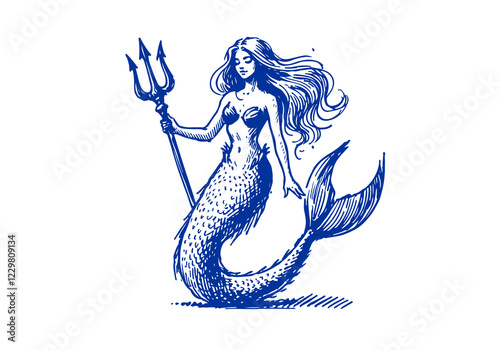 Mermaid hand drawn sketch vector