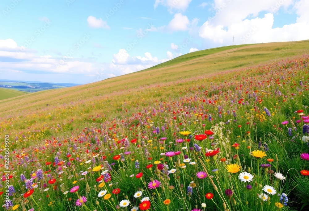 Obraz premium A vibrant wildflower meadow stretches across the landscape