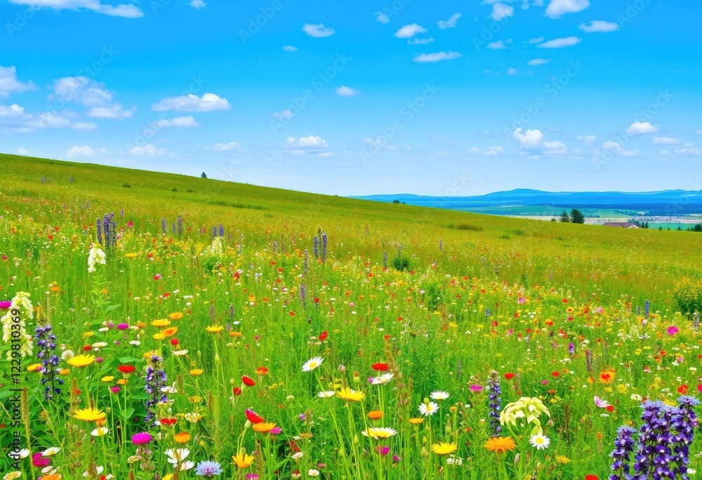 Fototapeta premium A vibrant wildflower meadow stretches across the landscape
