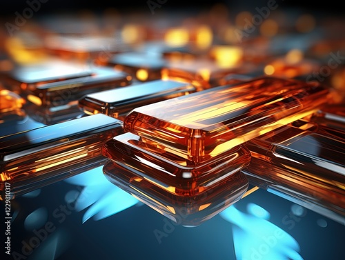 High-Tech 3D Background, Perfect Fusion of Flowing Light Rays and Cold Metallic Textures