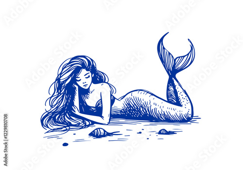 Mermaid hand drawn sketch vector