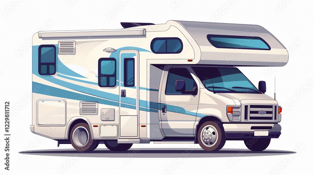 Front View of Motorhome in Motion with Traveling Trucks Mockup Front View of Motorhome in Motion with Traveling Trucks Mockup