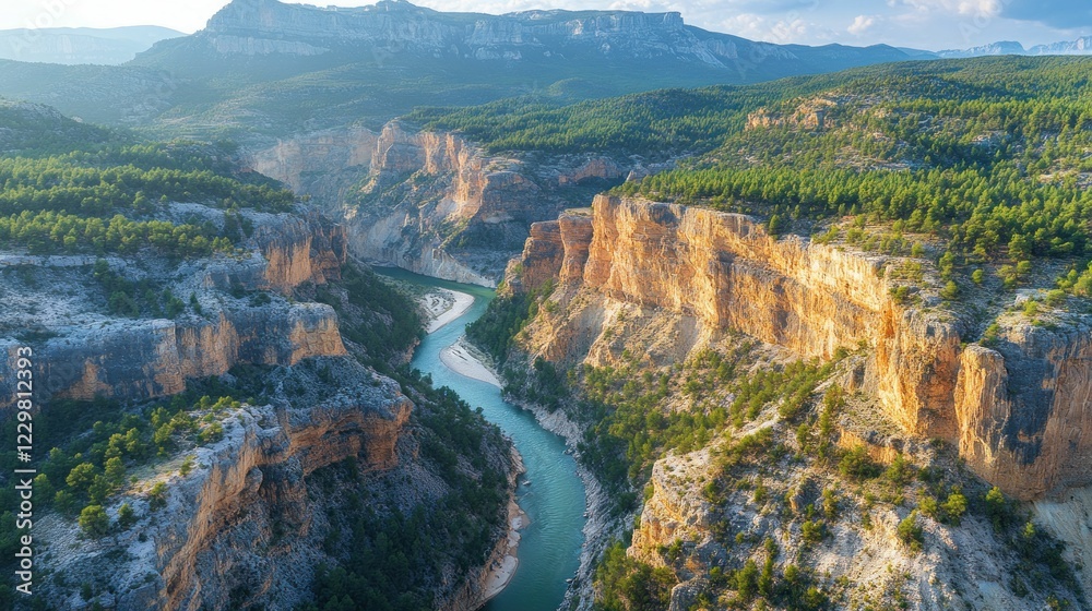 Fototapeta premium Serene river winds through dramatic canyon landscape