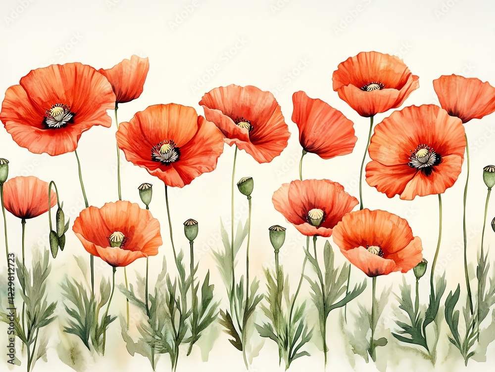Obraz premium Vibrant Red Poppy Watercolor Floral Art Print