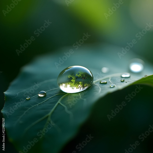 Hyper-Realistic Zoom of Water Droplets on Vibrant Green Leaf