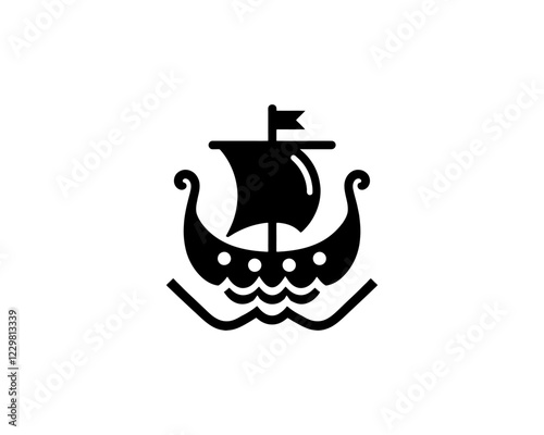 Viking Ship Logo Design Template