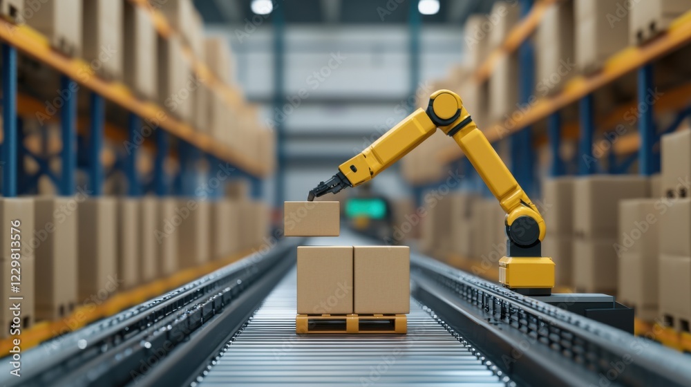 Automated box handling process warehouse industrial automation indoor environment close-up view efficiency and technology Automated box handling process warehouse industrial automation indoor environment close-up view efficiency and technology