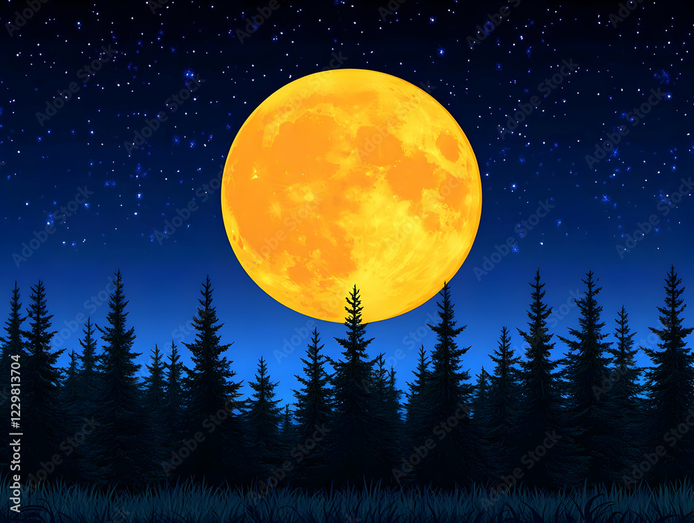 Orange moon over forest at night Orange moon over forest at night