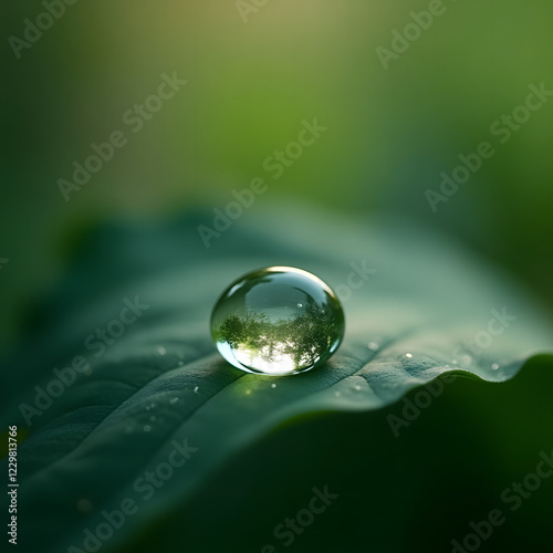 Nature Macro Photography of a Fresh Leaf with Dew Drops