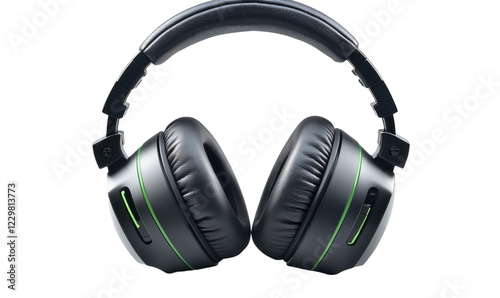 Black Over Ear Headphones with Green Accents on Black Background