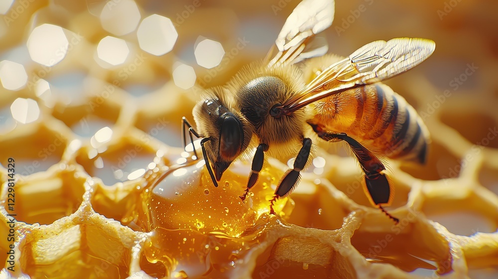 Beekeeping action apiary location close-up content natural environment macro viewpoint honey production concept