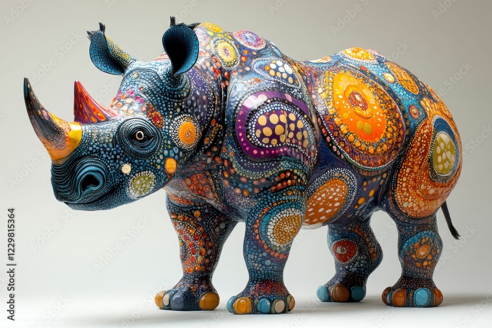Obraz premium Ornate rhino sculpture vibrant colors dot patterns