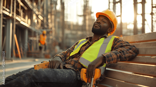 A construction worker fell asleep from exhaustion