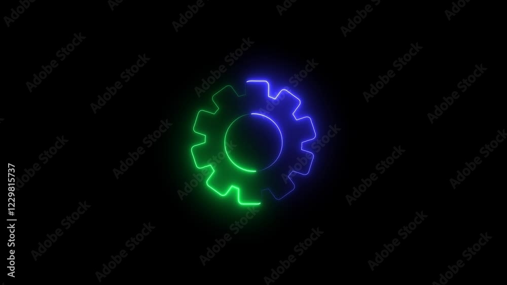 Glowing neon line setting icon.Settings icon animation isolated on black background. Technology setting icon Glowing neon line setting icon.Settings icon animation isolated on black background. Technology setting icon