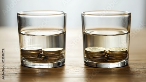 Financial Instability: Two Glasses, Half-Full of Coins, Symbolic of Economic Uncertainty and Resource Scarcity.