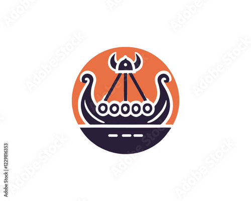 Viking Ship Logo Design Template