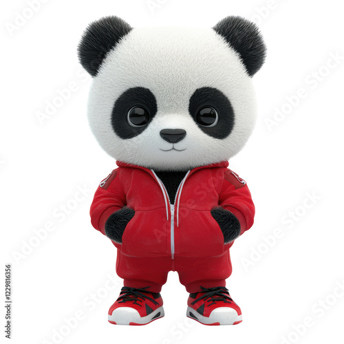 Isolated 3D Cartoon Panda in Red Sportswear photo