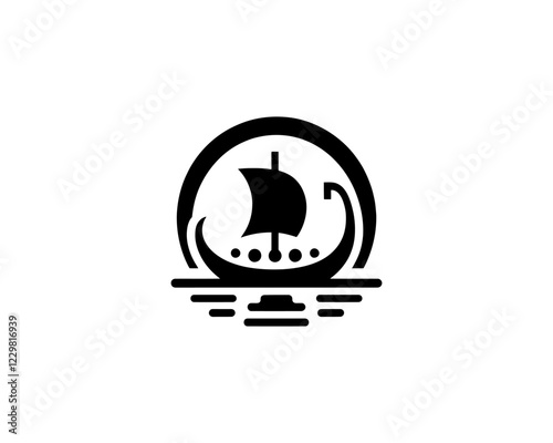 Viking Ship Logo Design Template