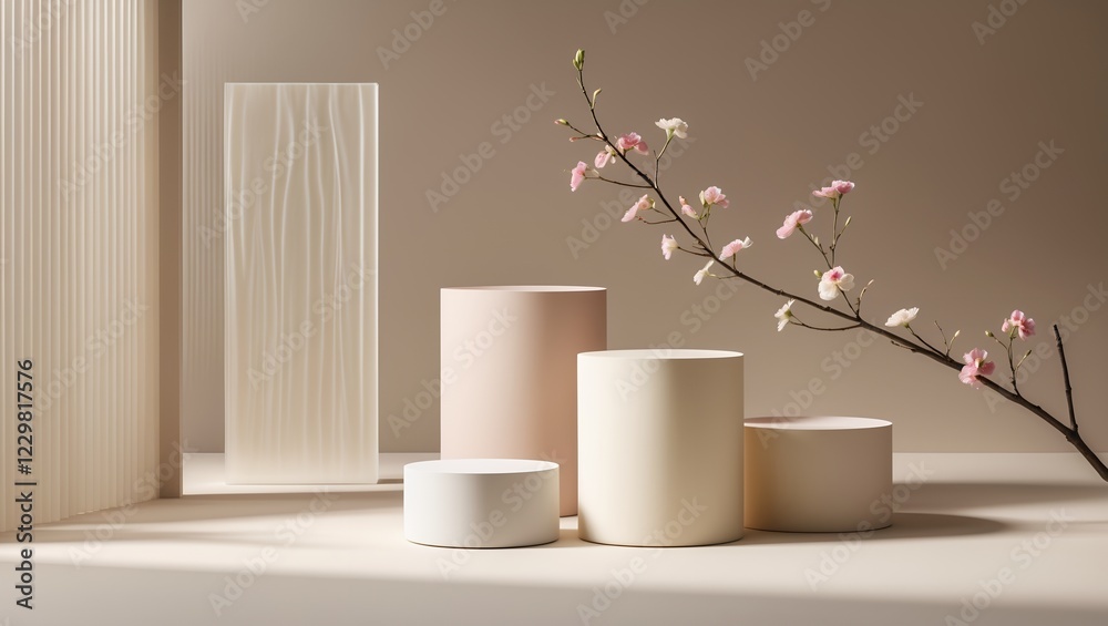 custom made wallpaper toronto digitalGraphic, Geometry, Dimensional, This abstract artwork features a dynamic arrangement of off white and brown geometric forms