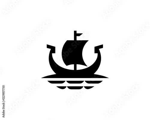 Viking Ship Logo Design Template
