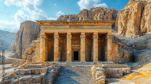 Ancient Egyptian tomb, desert mountains, sunny day, historical site, travel photography photo