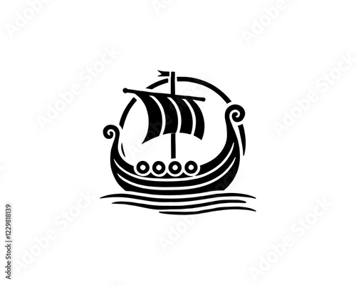 Viking Ship Logo Design Template