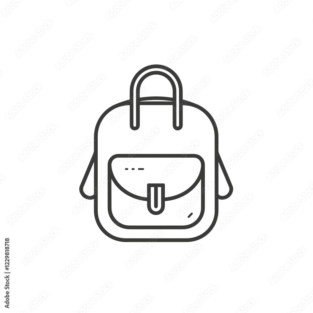Backpack icon in minimalist style, black and white illustration, travel gear, Backpack icon in minimalist style, black and white illustration, travel gear,