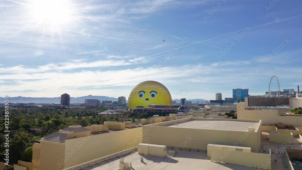 Las Vegas Sphere Waking Up. Las Vegas Morning Glow. Stunning Sunrise Cityscape of Las Vegas Nevada United States. MSG Sphere Awakens. Smiley face of Las Vegas. Morning Glow at Las Vegas sphere. Orbie.