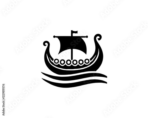 Viking Ship Logo Design Template