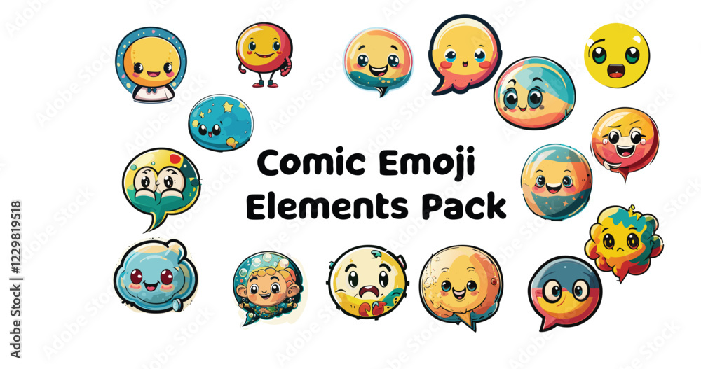 Fototapeta premium Comic Emoji Elements Pack Expressive comic-style emoji illustrations.