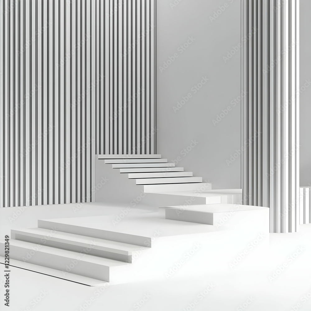 Fototapeta premium White minimalist stairs, room display
